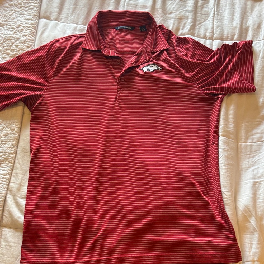 Cutter & Buck Arkansas Razorbacks Polo L Red White Stripe Performance Golf Shirt